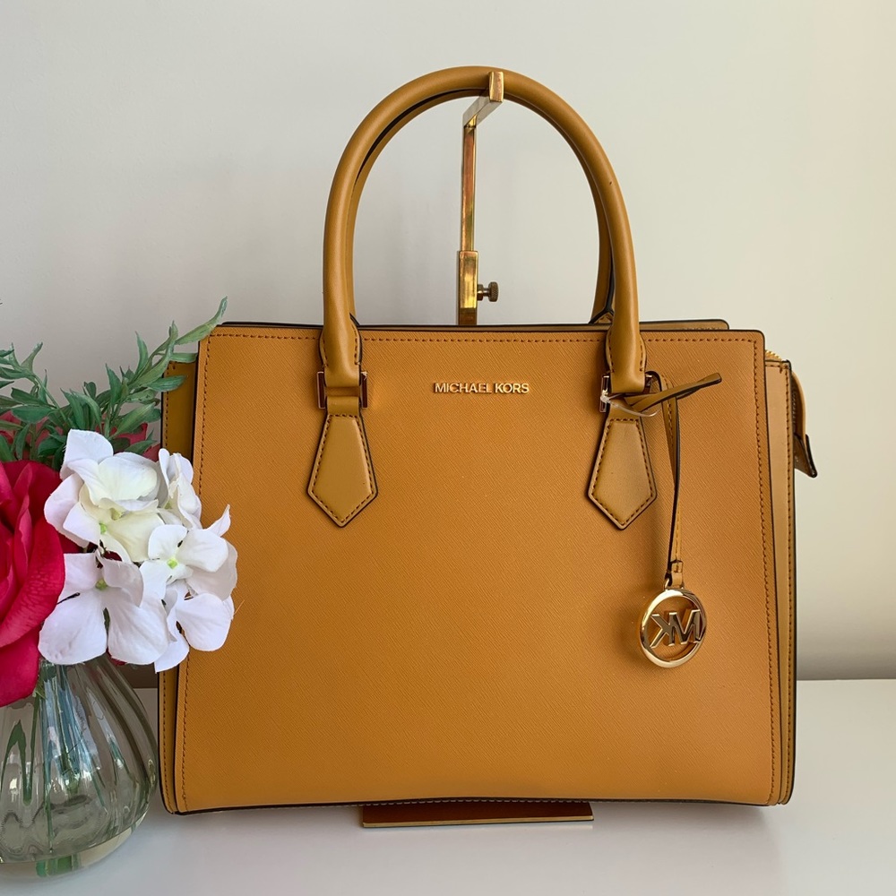 Michael Kors Hope Large Satchel Leather Bag Marigold Yellow